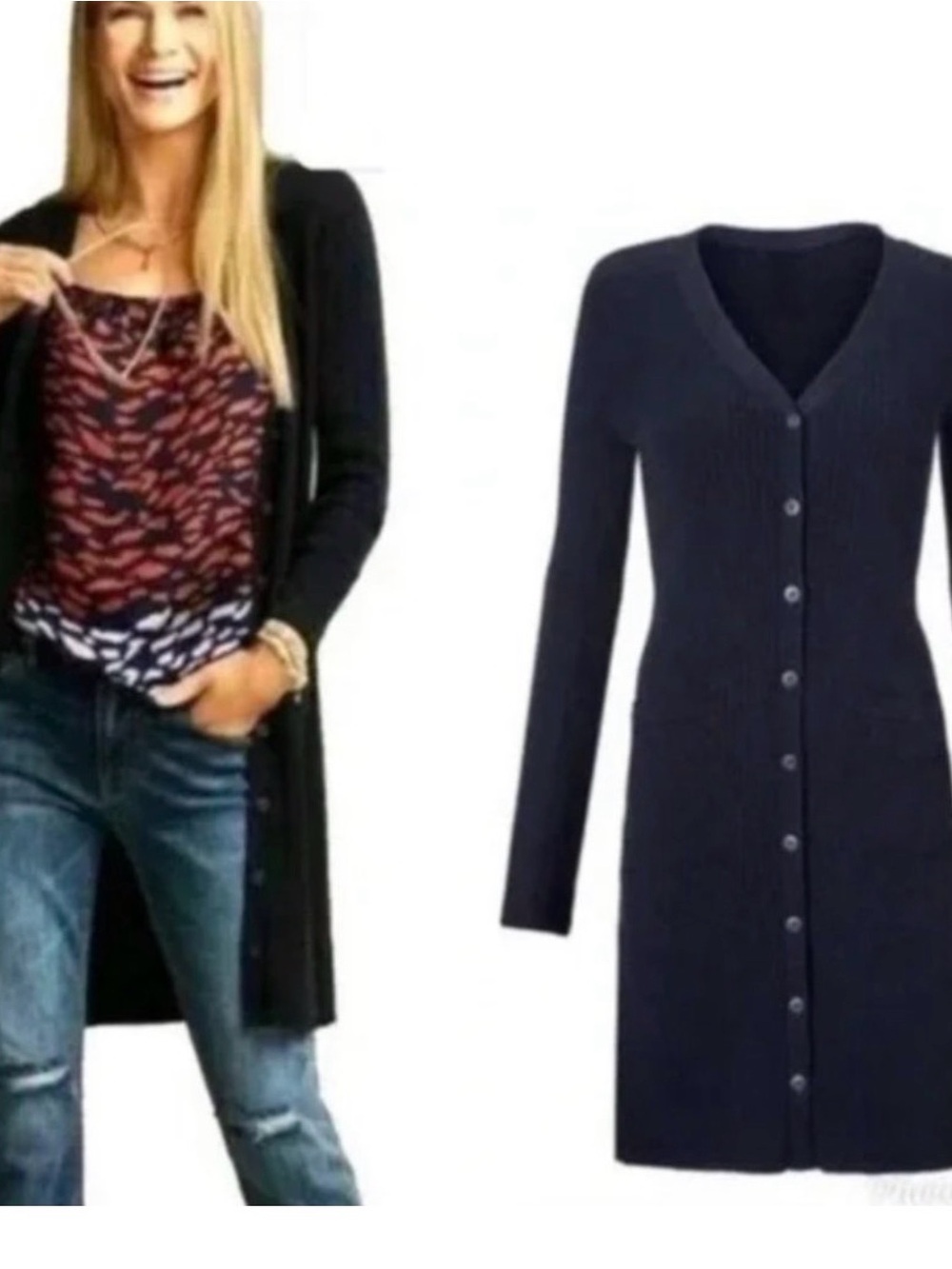 CAbi Counsel Long Cardigan Sweater Midnight Navy Button-Front